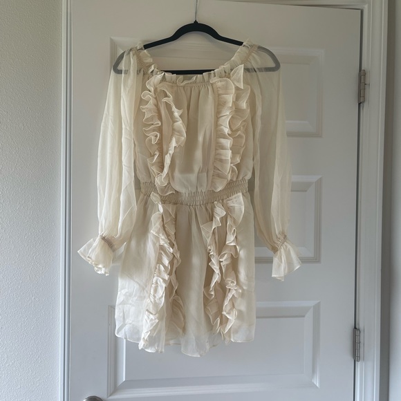 Ivory Off the Shoulder Ruffled Mini - Picture 2 of 8